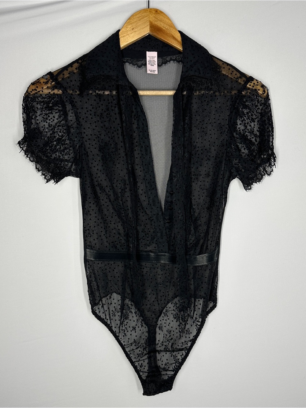 black Victoria's Secret sheer mesh bodysuit lace XS Gothic Romantic